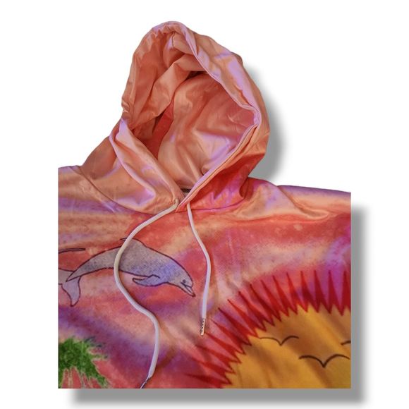 XXL, Heart Dolphin Unisex Hoodie, Bad Bunny Pullover Sweater Wrap Around Graphic - Picture 2 of 6